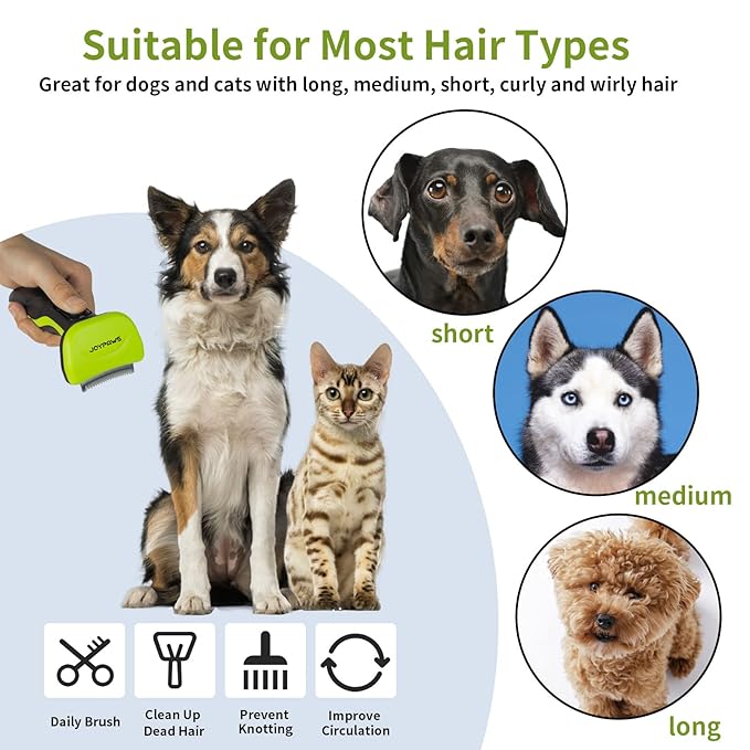 Upgraded Pet Self Cleaning Curved Deshedding Tool, Effectively Reduces Shedding by Up to 95%, Professional Grooming Brush for Small Dogs, Cats and Other Small Animals Green S