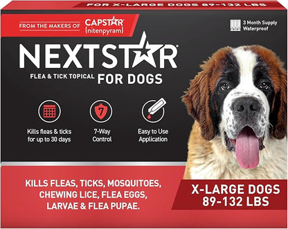 NEXTSTAR Flea and Tick Prevention for Dogs, Repellent & Control, Fast Acting Waterproof Topical Drops, Extra-Large Dog Flea & Tick Control, 3 Monthly Doses