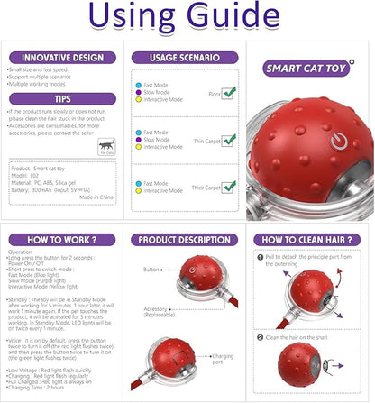 Outdoll Interactive Cat Toy Ball for Indoor Cats – Fast Rolling on Carpet, Motion Activated with Chirping Sounds, Smart Play Toy (Crimson)
