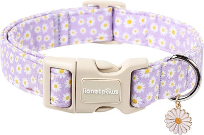 Lionet Paws Floral Dog Collar- Cute Daisy Purple Dog Collars with Plastic Buckle,Light Adjustable Dog Collars for Medium Large Dogs