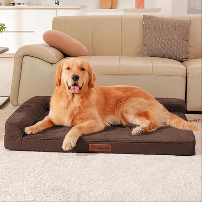 Rainmr Orthopedic Dog Beds for Large Dogs, Memory Foam Dog Beds Large Sized Dogs, Washable Removable Cover, Nonskid Bottom, Waterproof, for Indoor, Outdoor, Crate ＆ Car Use, 41x27x6 Inches, Brown Grey