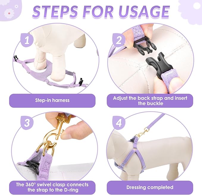 SlowTon Dog Harness Small Sized Dog - Soft XXS Dog Harness and Leash Set No Pull No Chock, Adjustable Lightweight Puppy Harness for XS Small Medium Dogs Cats (Solid Purple, XXS)