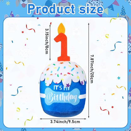 Dog Birthday Cake Toy Accessories for Girl Boy Gifts, Squeaky Plush Toy for Dog Birthday Party Decor Favor for Large, Medium and Small Dogs (1st,Blue)