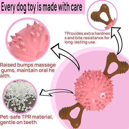 sidaeren Dog Toys,Hybrid Dog Chew Toy for Aggressive Chewers, 2-in-1 Durable Wood-Plastic Bone & TPR Spike Ball, Natural Wood Scent, Integrated Safe Design for 20-100 lbs Medium Large Breeds