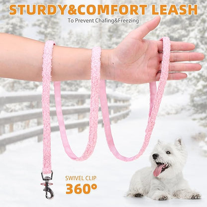 KOOLTAIL Plush Small Dog Harness and Leash Set, Warm Fleece No Pull Puppy Vest for Winter, Lightweight Reflective Step in Pet Harness for Medium Sized Dogs Boy Girl Outdoor Walking Cute Soft, Pink M