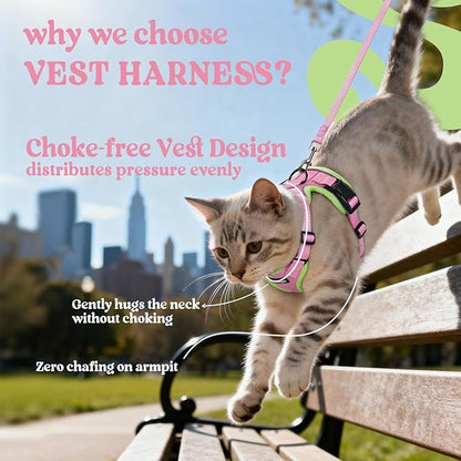rabbitgoo Cat Harness and Leash for Walking, Escape Proof Soft Adjustable Vest Harnesses for Cats, Easy Control Breathable Reflective Strips Jacket, Pink&Light Green, XXS