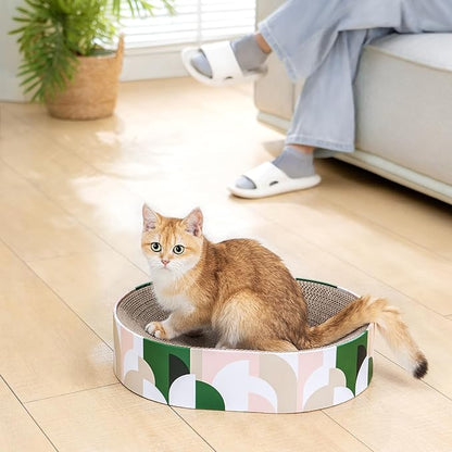 Conlun Cat Scratcher Cardboard,2 in 1 Oval Cat Scratch Pad Bowl for Indoor Kitty Grinding Claw,Round Kittens Scratching Board Corrugated Lounge Pet Beds&Furniture Protector for Couch&Carpets&Sofas