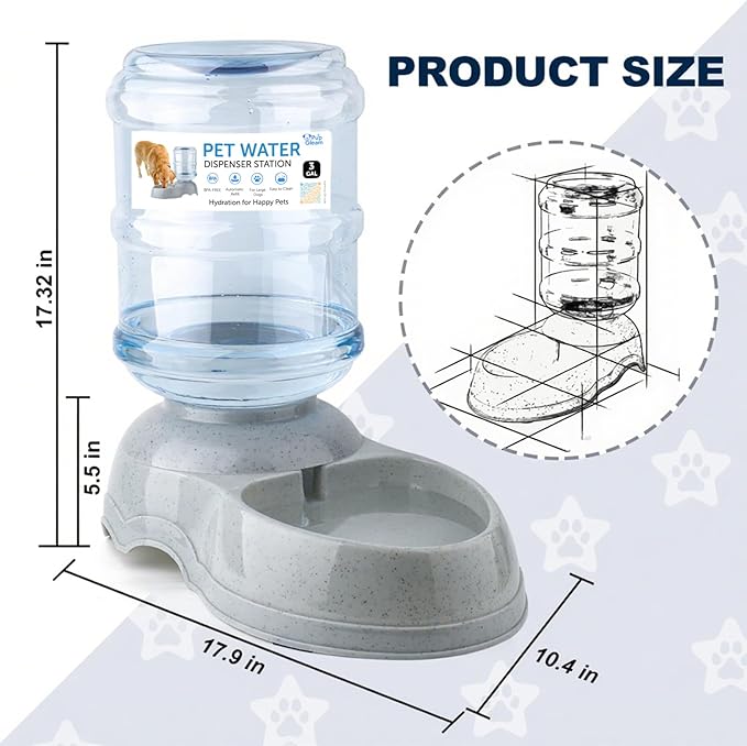 PupGleam Water Dispenser Station for Large Dogs and Cats, 3 Gallon Large Capacity Gravity Automatic Water Feeder, Indoor Outdoor Dog Drinking Fountain, Dog Water Bowl for Multiple Pets, BPA Free
