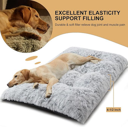 BFPETHOME Dog Bed for Large Dogs, Plush Kennel Pad for Sleeping &Ease Anxiety, Washable Mats with Anti-Slip Bottom - 53 x 36 inch, Grey