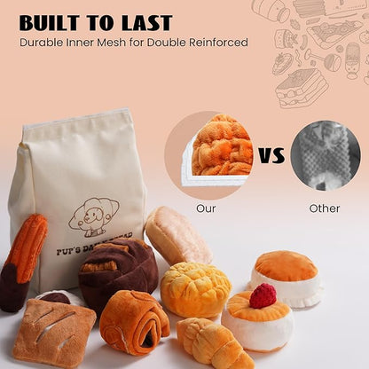 Nocciola 10 PC Dog Squeak Toys - Bread Puppy Toys with Grocery Bag to Keep Them Busy, Small Dog Toys for Boredom, Durable Snuffle Dog Toys for Small Medium Breeds Christmas Stocking Stuffers