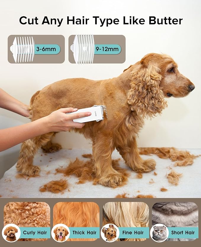 Marvljojo Upgrade Home Professional Dog Grooming Kit Clipper for Matted & Long Hair, Cordless Pet Shaver Low Noise USB Rechargeable for Cats, Small&Medium Dogs, Handy Pet Hair Grooming Trimmer, White