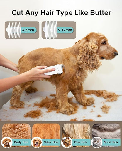 Marvljojo Upgrade Home Professional Dog Grooming Kit Clipper for Matted & Long Hair, Cordless Pet Shaver Low Noise USB Rechargeable for Cats, Small&Medium Dogs, Handy Pet Hair Grooming Trimmer, White
