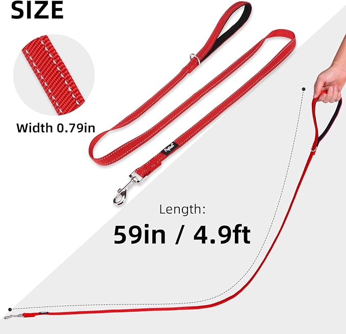 PUPTECK Reflective Dog Leash with Comfortable Padded Handle Durable Nylon Dog Lead for Small Medium and Large Dogs Cats Walking Running Training Outside, Red