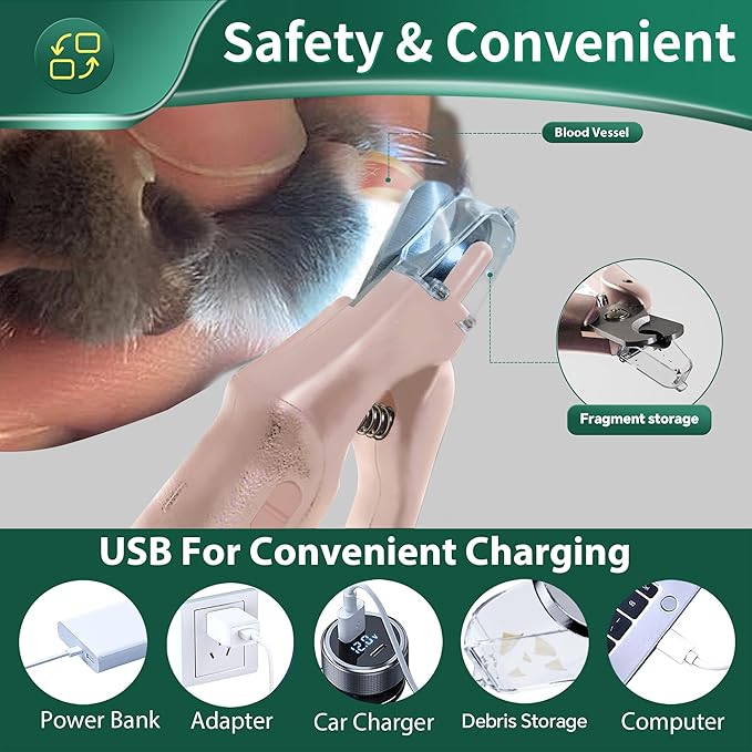 CATPICK 2-in-1 Cat Nail Clippers & Dog Nail Clippers Trimmers for Large Medium Small Dogs Cats Claw Trimmer Quick Sensor and Safety Guard USB Rechargeable with 2 LED Lights Dogs Nail Trimmer