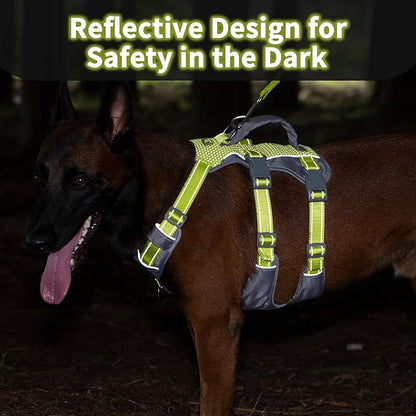 Huntboo Reflective Dog Harness with Handle, Escape Proof, No Slip, Breathable, Lightweight, Adjustable Lift Harness for Small, Medium, and Large Dogs Walking, Training,and Running Gear(Bright Green,L)