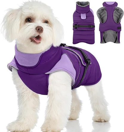 MIGOHI Cozy Small Dog Coat - Reflective Dog Coat for Small Dogs,Fleece Winter Coats Jacket for Dogs with Leash Hole,Snowproof Thick Puppy Clothes,Pomeranian,Chihuahua,XS,Purple