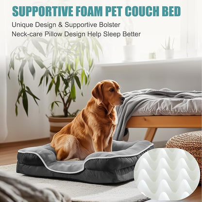 NEWBULIG 42x32 Inch Orthopedic Dog Bed Large Sized, Dog Couch/Sofa Bed with Washable Cover, Waterproof, Memory Foam, Soft Fluffy Surface