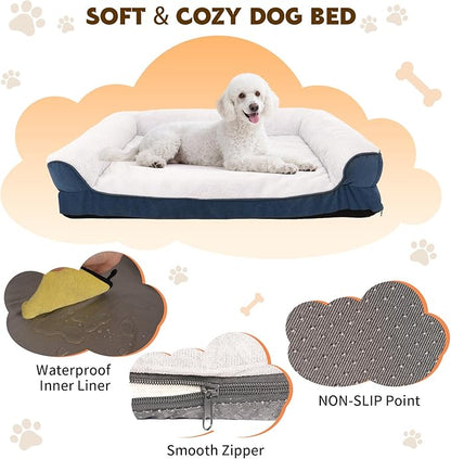 Orthopedic Dog Bed for Medium and Large Dogs Pet Bed with Sides Waterproof Dog Couch with Washable Removable Cover and Egg Crate Foam Pet Sleeping Mat with Anti-Slip Bottom