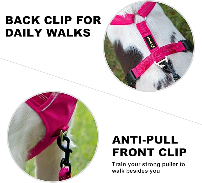 Plutus Pet No Pull Dog Harness, Reflective Adjustable Dog Vest Harness with Handle, Escape Proof, Soft Padded for Small Medium Large Dogs (Hot Pink, L)
