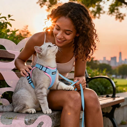 rabbitgoo Cat Harness and Leash for Walking, Escape Proof Soft Adjustable Vest Harnesses for Cats, Easy Control Breathable Reflective Strips Jacket, Light Blue&Pink, XS