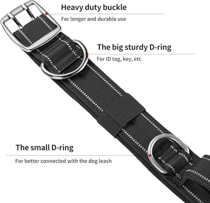 Annchwool Tactical Dog Collar for Medium and Large Dog,Adjustable Military Dog Collar with Soft Padded Handle,Heavy Duty Double Buckle Design(Black,M)