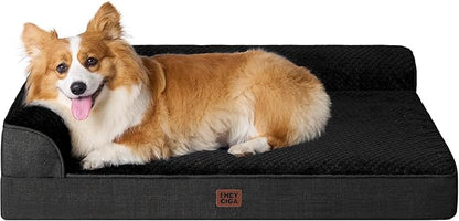 EHEYCIGA Large Dog Bed Memory Foam for Crate, Orthopedic Dog Bed Large Size Dogs with Washable Removable Cover, Waterproof Pet Sofa Couch with Nonskid Bottom, 35x22x6, Black