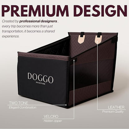 Premium Dog Car Seat & Back Seat – Waterproof & Non-Slip Travel Hammock with Storage Pockets | Secure & Comfortable Pet Seat Cover for Medium Dogs – Fits Cars, SUVs & Trucks (Brown)