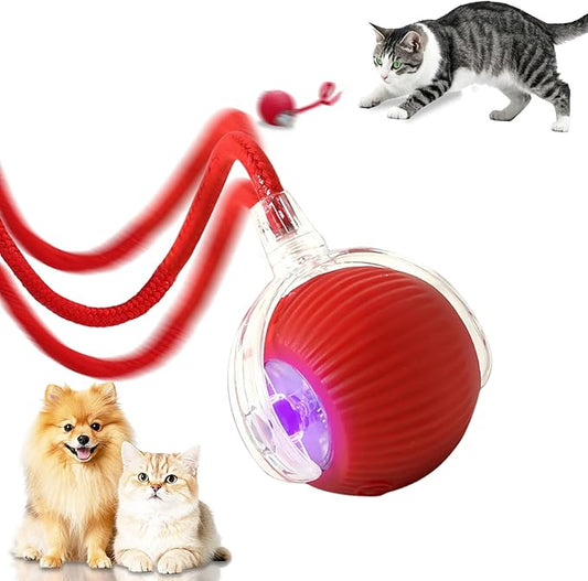 FUICZSN Automatic Interactive Cat Toys Ball, Motion Activated Kitten Toys with Twitchy Tail, 3 Speed Modes & Rechargeable Battery, Fun Indoor Cat Enrichment Toys for Small Medium Large Cats (Red)