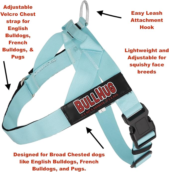 BULLHUG Adjustable Dog Harness– No Pull, No Choke – for English Bulldogs, French Bulldogs, Pugs & Broad-Chested Breeds – Easy, Safe Walks (Violet, Large)