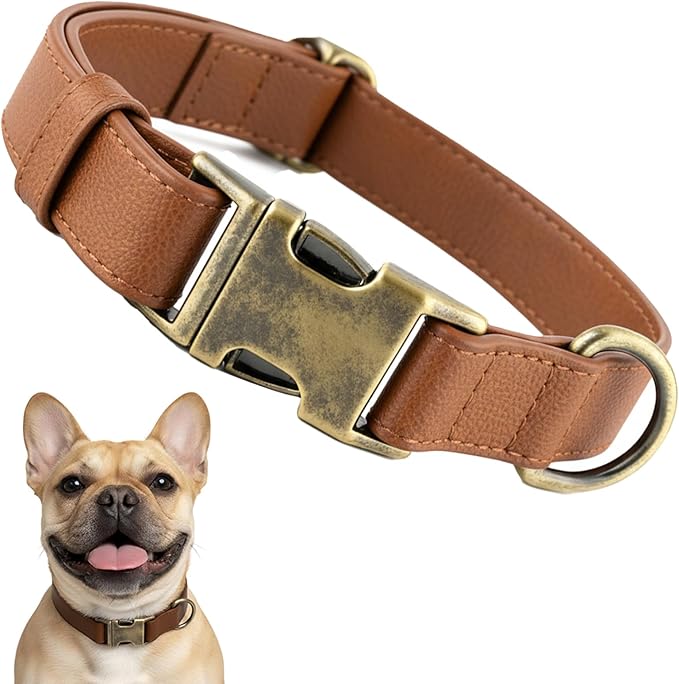 Leather Dog Collar Silicone Soft Flexible Waterproof Odor-Proof Durable Thick Classic Adjustable Pet Puppy Collar Dog Collars for Small Dogs (Brown, Small (9-14" Neck))