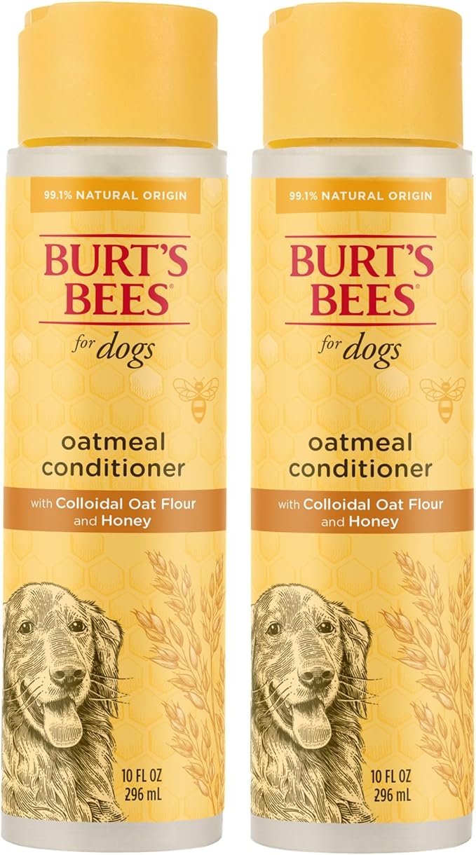 Burt's Bees for Pets Oatmeal Dog Conditioner with Colloidal Oat Flour and Honey, 95% Natural Origin Formulas, Gentle Canine Conditioning Formula for Itchy Dogs, 2pk , 10 oz