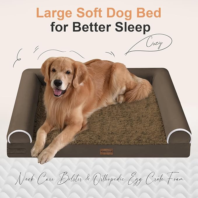 Large Dog Bed Orthopedic Washable: Beds Bolster XL Bed Medium Large Dogs Egg Crate Foam Couch Sofa Waterproof with Removable Cover - Dark Coffee