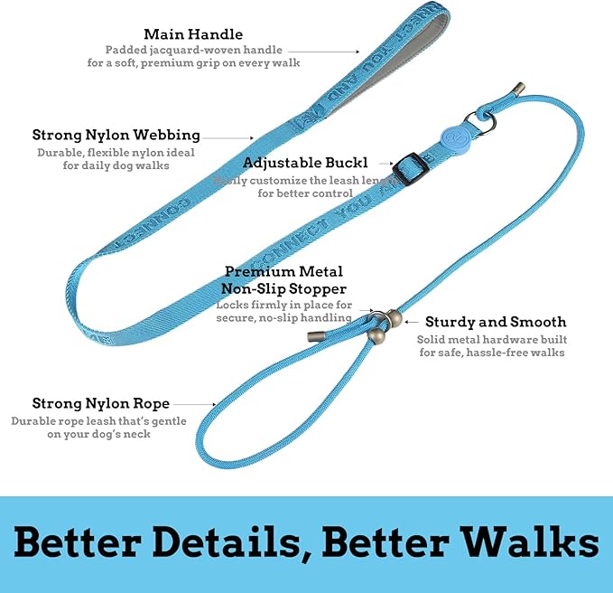 EVERKING Dog Slip Lead Dog Training Leash, No-Pull Slip Leash and Collar,Nylon Material Heavy-Duty and Durable,with Comfortable Padded Handle,Suitable for All Dogs (Blue(4.9-5.9FT-Metal Buckle))
