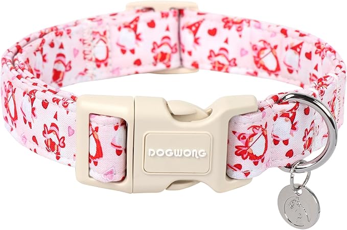 DOGWONG Valentine's Dog Collar, Adjustable Durable Pink Heart Dog Collar Cute Dog Collar for Small Medium Dogs
