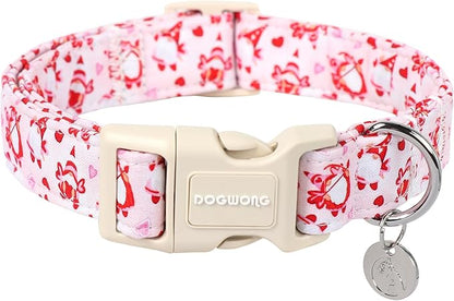DOGWONG Valentine's Dog Collar, Adjustable Durable Pink Heart Dog Collar Cute Dog Collar for Small Medium Dogs
