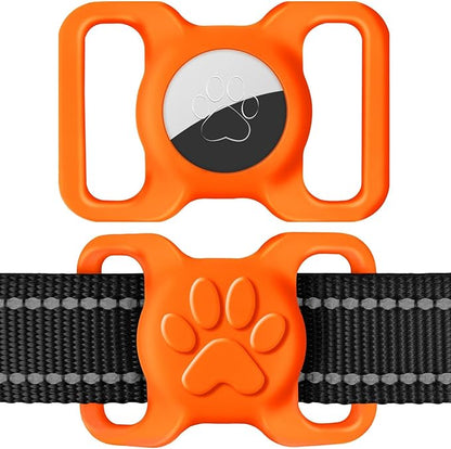 Dynmeow Dog Cat Collar Holder Compatible with Airtag, Anti-Lost Silcione Holder for 1.2 and 1.5 inch Wide Collar, Orange, L(1 Pack)
