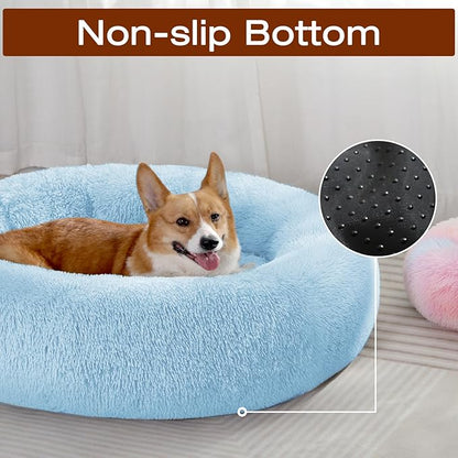 JOLLYVOGUE Dog & Cat Bed, Calming Anti-Anxiety Pet Bed for Small Dogs, Fluffy Donut Cushion for Small and Medium Pets (23")