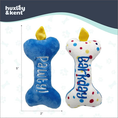 Huxley & Kent Funny Dog Toy w/Squeaker – Power Plush Squeaky Dog Toys for Small Dogs – Durable Small Stuffed Animal for Indoor Play & Fetch - Tiny Tuff It's My Barkday Bone