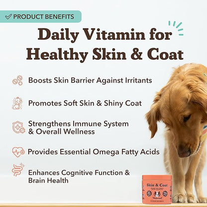 Natural Dog Company Skin & Coat Supplement for Dogs – Omega 3 Salmon Oil, Biotin & Vitamin E Support Shiny Coat, Healthy Skin & Normal Shedding, Promotes Comfort from Occasional Itch, 90 Count