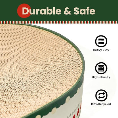 Conlun Cat Scratcher Bed, 2 in 1 Oval Cat Scratching Board for Indoor Kitty Scratch Pad Corrugated Cardboard Lounge Bowl Nest Couch Sofas for Kittens, Includes Cat Toy, Christmas