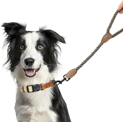 Mile High Life Short Dog Leash, Braided Cotton Rope Leashes with Leather Tip - Heavy Duty Metal Clasp, 18IN, 1/2" Thick - Wedding, Walking & Training Leash for Medium Large Dogs