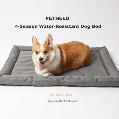 4-Season Water-Resistant Dog Beds for Metal Crates, Indoor & Outdoor Use for Dogs up to 30 lbs, Durable Oxford 900D Fabric, Plush Pillow & Supportive Foam, Washable (28 inches, Grey)