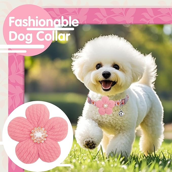 Small Dog Collar with Flower, Puppy Collar for Girl Dog Collars for Small Dogs Cute Dog Collar with Bell, Adjustable Length