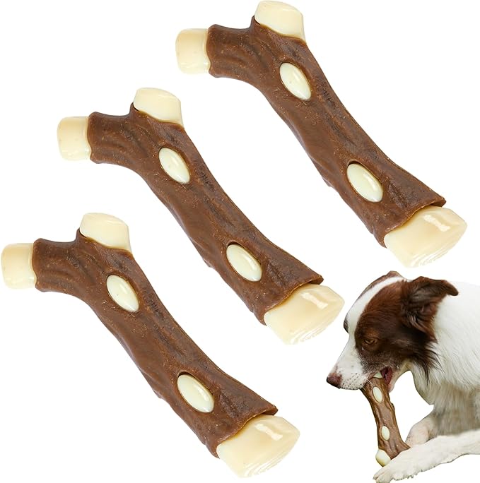 BETTEPROD Dog Bones Chew Toys for Aggressive Chewers, 3 Pack Real Beef Flavor,Indestructible Dog Teething Chew Toys for Large/Medium/Small Puppies Breed,Tough Pet Toy with Nylon