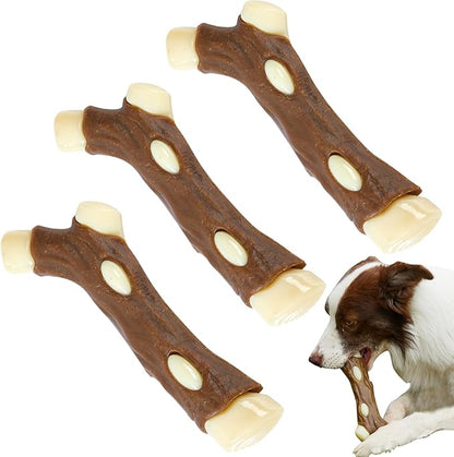 BETTEPROD Dog Bones Chew Toys for Aggressive Chewers, 3 Pack Real Beef Flavor,Indestructible Dog Teething Chew Toys for Large/Medium/Small Puppies Breed,Tough Pet Toy with Nylon