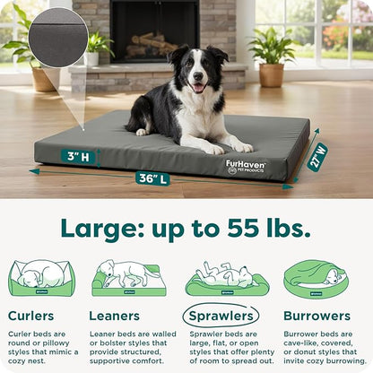 FurHaven Water-Resistant Orthopedic Dog Bed for Large Dogs, Oxford Polycanvas Mattress with Egg Crate and a Solid Orthopedic Foam Base for Joint Support, Washable Cover, Large, Stone Gray