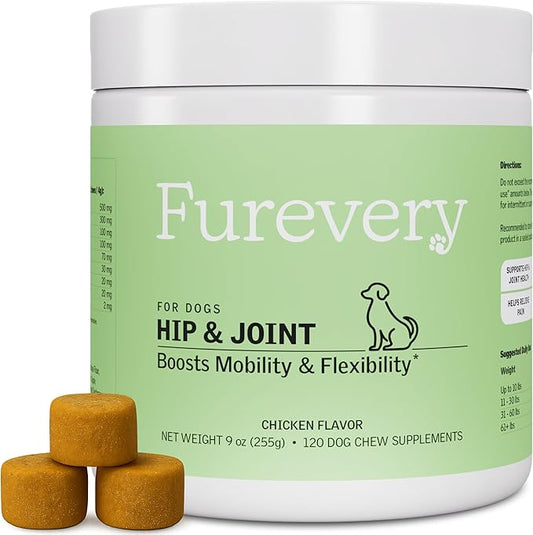 Hip & Joint Dog Supplement Chews, Chicken Flavor, 120 Count, Glucosamine, Chondroitin, MSM, Hemp Seed Oil & Turmeric, Joint Mobility, Flexibility & Comfort, Dogs of All Ages