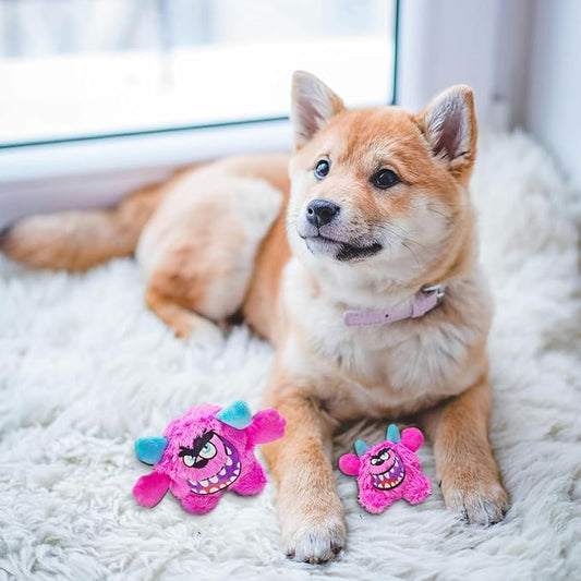 FCCUM Squeaky Plush Dog Ball, Dental Care, Skin-Friendly and Soft and Relieve Stress, Little Monster Plush Ball Toy Suitable for All Breeds (Rose Red, Small)