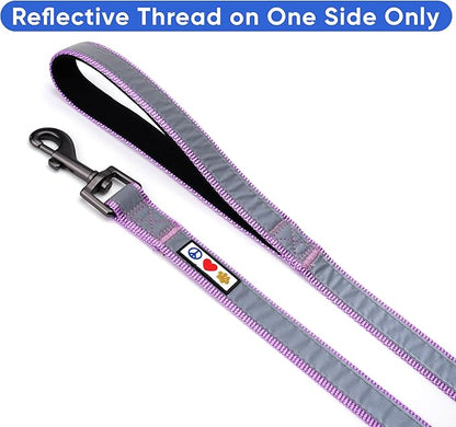 Pawtitas Orchid Dog Leash 6 ft Custom ID Lead for Dogs & Puppies Reflective Comfortable Padded Handle Embroidered Name & Phone Number