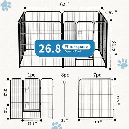 NEWBULIG Dog Playpen 8 Panels 32" Height Foldable Heavy Duty Metal Dog Exercise Playpen Puppy Fence for Indoor Outdoor Yard